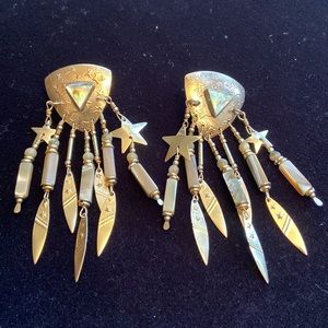 Tabra unsigned gold plated dangle earrings with Abalone, stars,leaves,gemstones